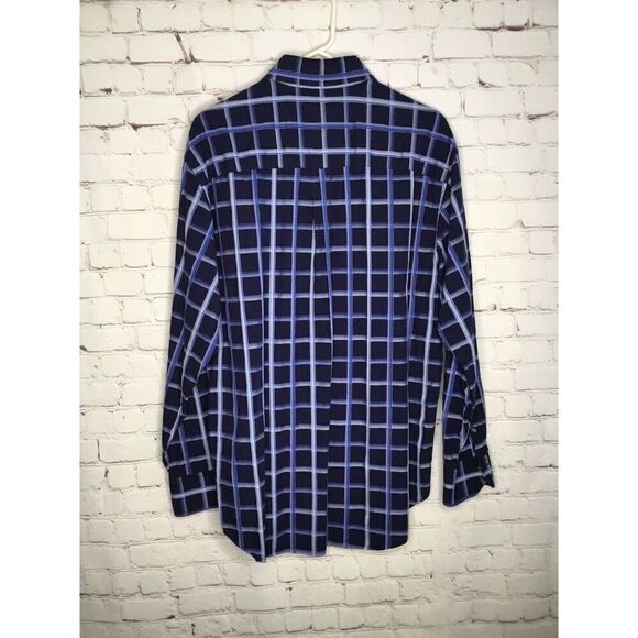 Cezani  Men's L Large Button Up Shirt Long Sleeve Blue Purple Check /Plaid * - Picture 10 of 12